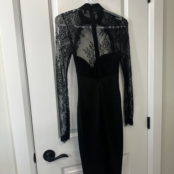 Fashion Nova Black Lace Long Sleeve Midi Dress with Neck Strap – XS - Picture 5 of 6